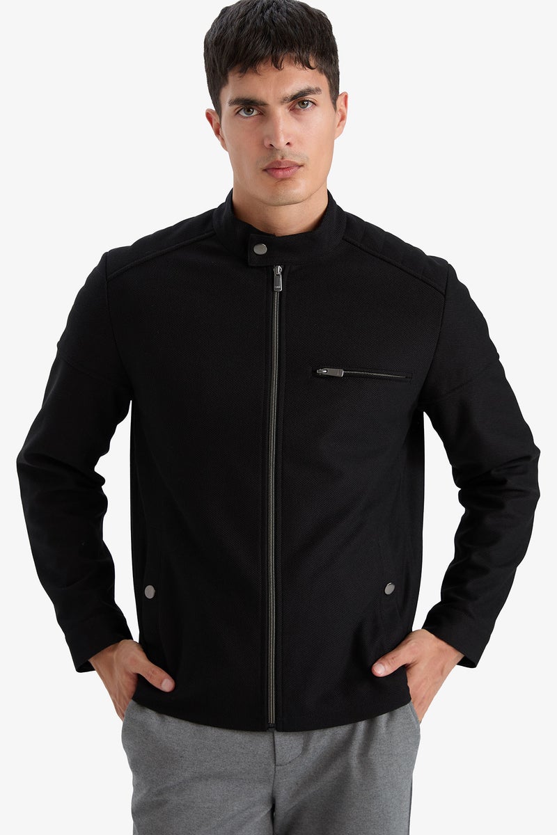 DeFacto Black Man Slim Fit Zip-Up High Collar Jacket Casual - Image 1